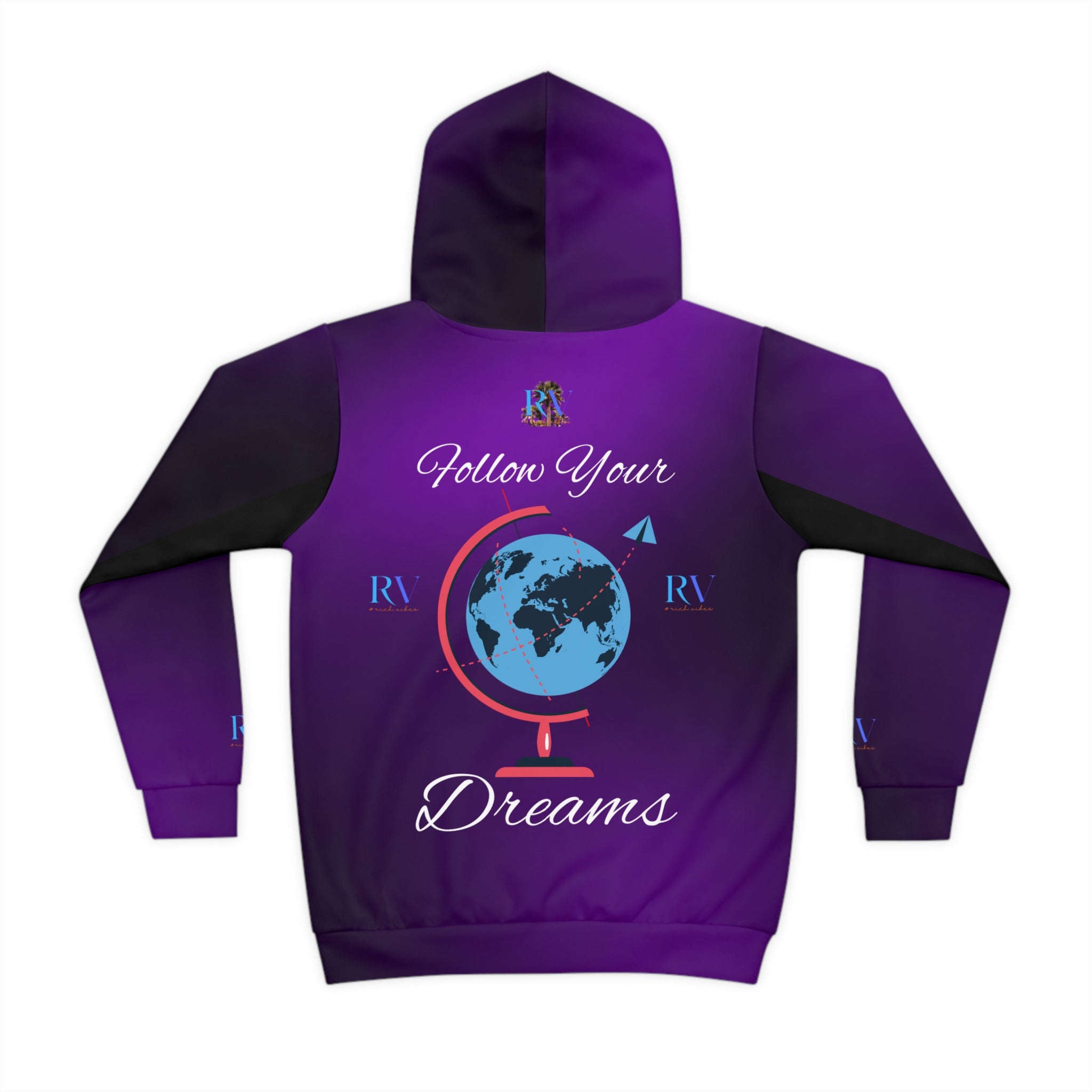 Rich Vibes Follow Your Dreams Royal Purple RV Color Palm Tree Black 3 -  Children's Hoodie (AOP)